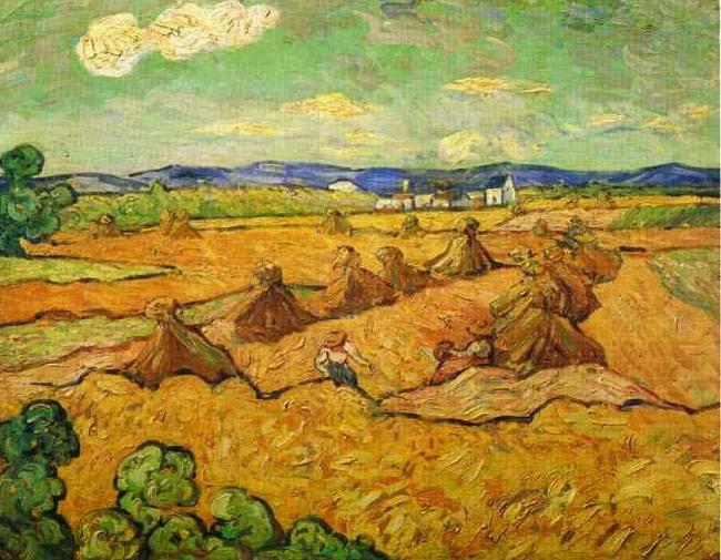 Vincent Van Gogh Wheatfield with sheaves and reapers oil painting image